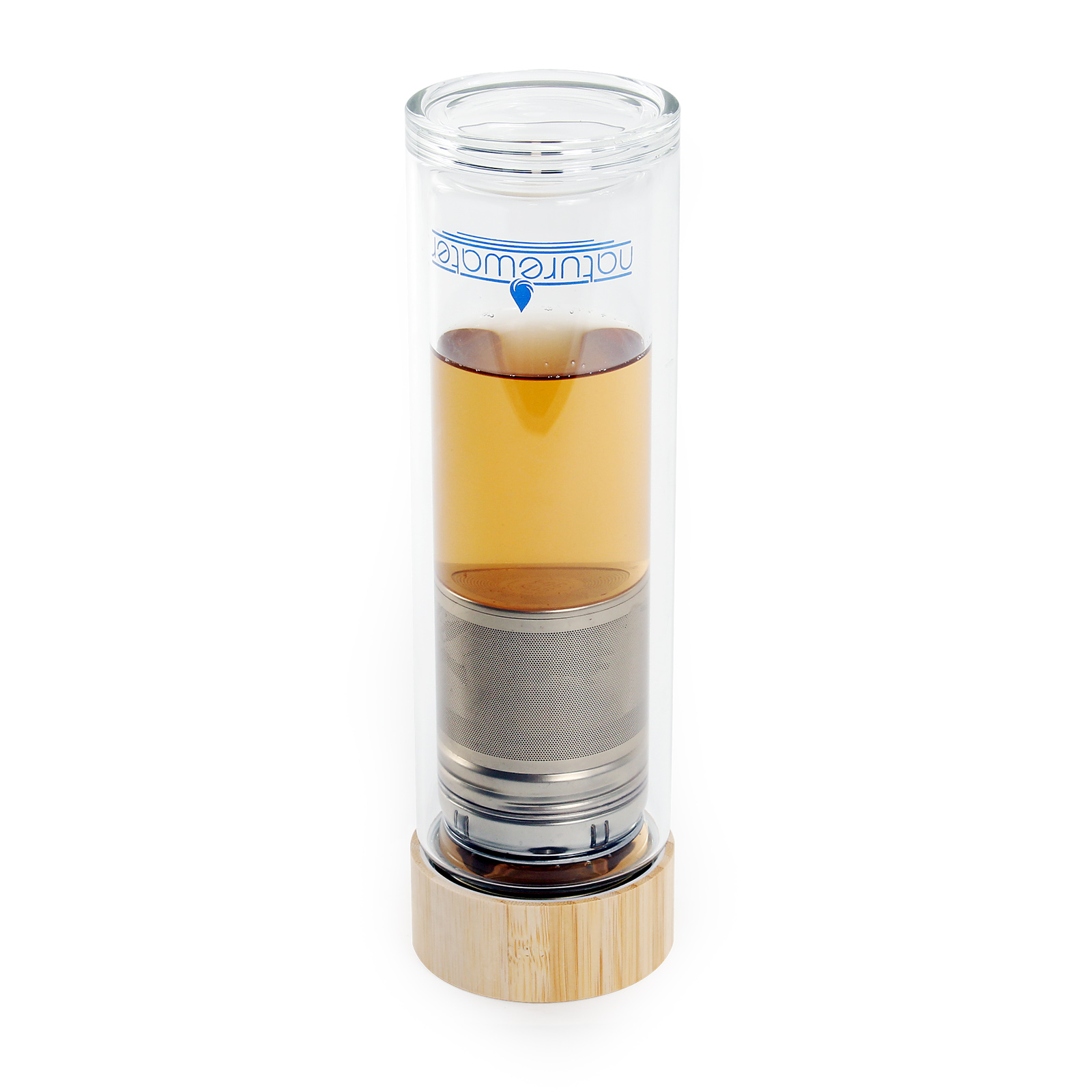Naturewater Doppelwandige Teeflasche 350ml Glas Bambus Edelstahl-Sieb